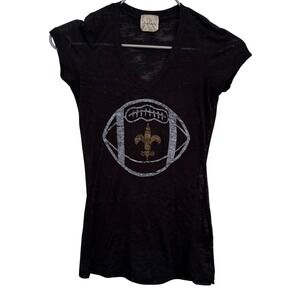 Freeloader Black‎ Saints Football Graphic V-Neck T-Shirt Top